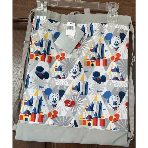 Disney World Drawstring Backpack Bag - Mickey Mouse and Castle Gray NWT - Picture 2 of 2